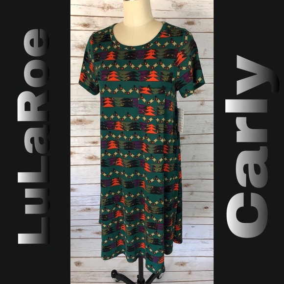 LuLaRoe Aztec Green & Orange Carly Dress - Picture 1 of 5